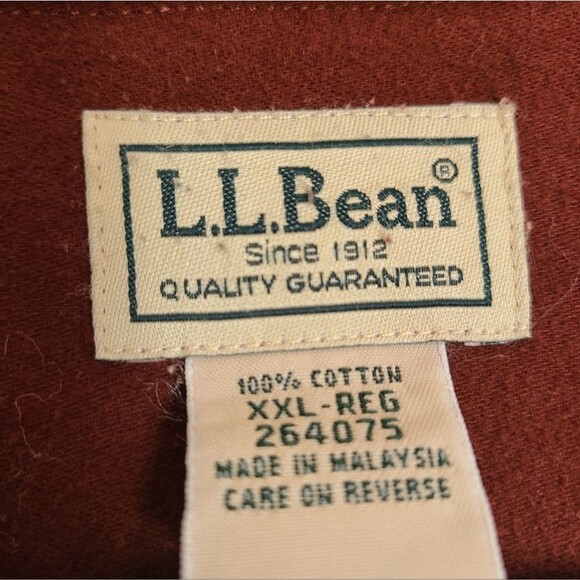 ll bean mens button-up long sleeve shirt thick flannel 100% cotton deep red XXL - Picture 3 of 5